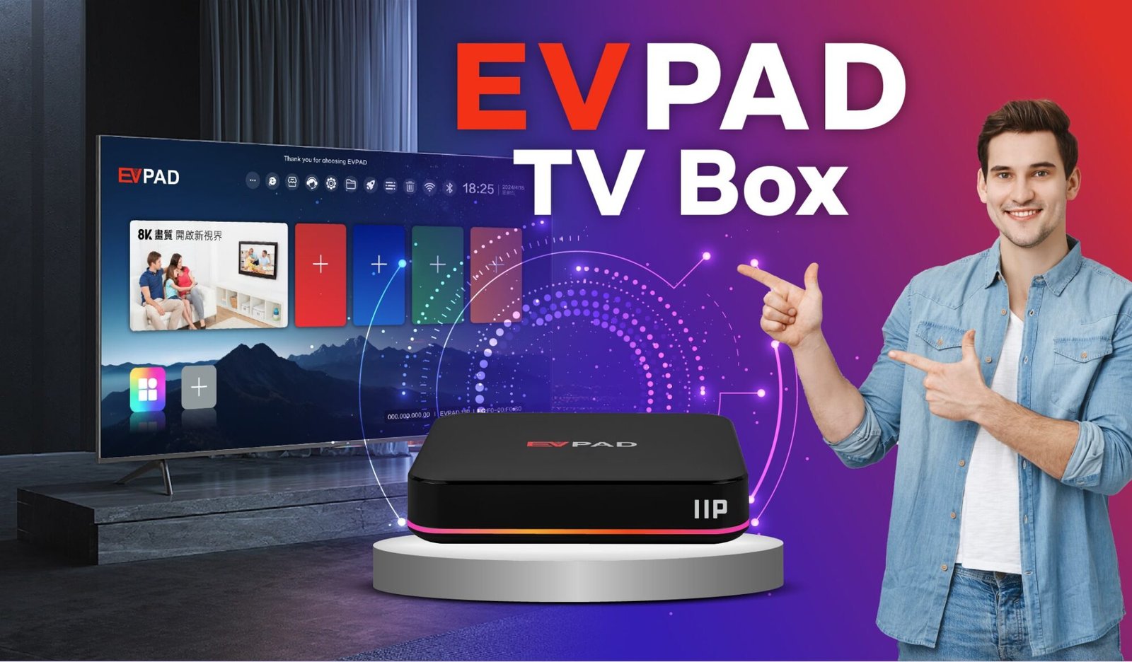 EVPAD Smart TV Box user interface on big screen