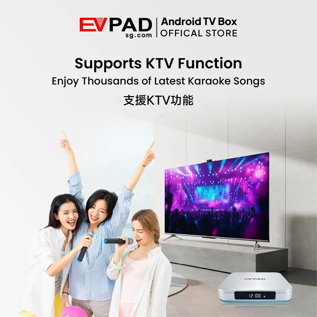EVPAD 12P Android TVボックス(国際版) EVPAD 12P supporting KTV function for home karaoke entertainment.